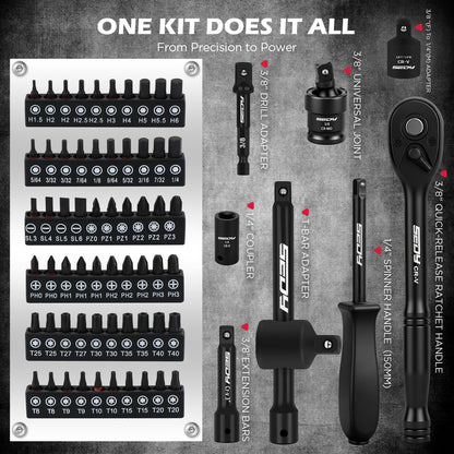 Premium 132-Piece Mechanics Tool Set, SAE/Metric 1/4" & 3/8" Drive Socket Set, Ratcheting Wrenches, Extensions & Adapters, Quick-Release Ratchet, Professional Auto Repair Tool Kit with Storage Case
