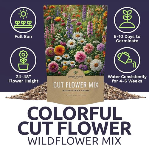 Cut Flower Garden Seeds - Non-GMO Wildflower Seeds in Bulk | 1/4 Pound Bag with 30,000+ Seeds