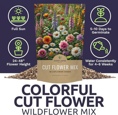 Cut Flower Garden Seeds - Non-GMO Wildflower Seeds in Bulk | 1/4 Pound Bag with 30,000+ Seeds