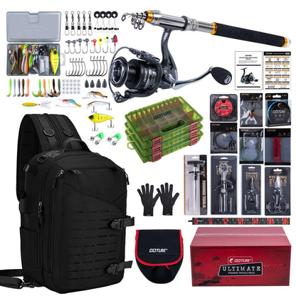 Goture Fishing Rod and Reel Combos with Tackle Backpack, 6FT-9FT Telescopic Fishing Pole with Spinning Reel,3 3600 Tackle Trays,Lures,Pliers,Travel Full Starter Kit for Freshwater Saltwater,Beginners