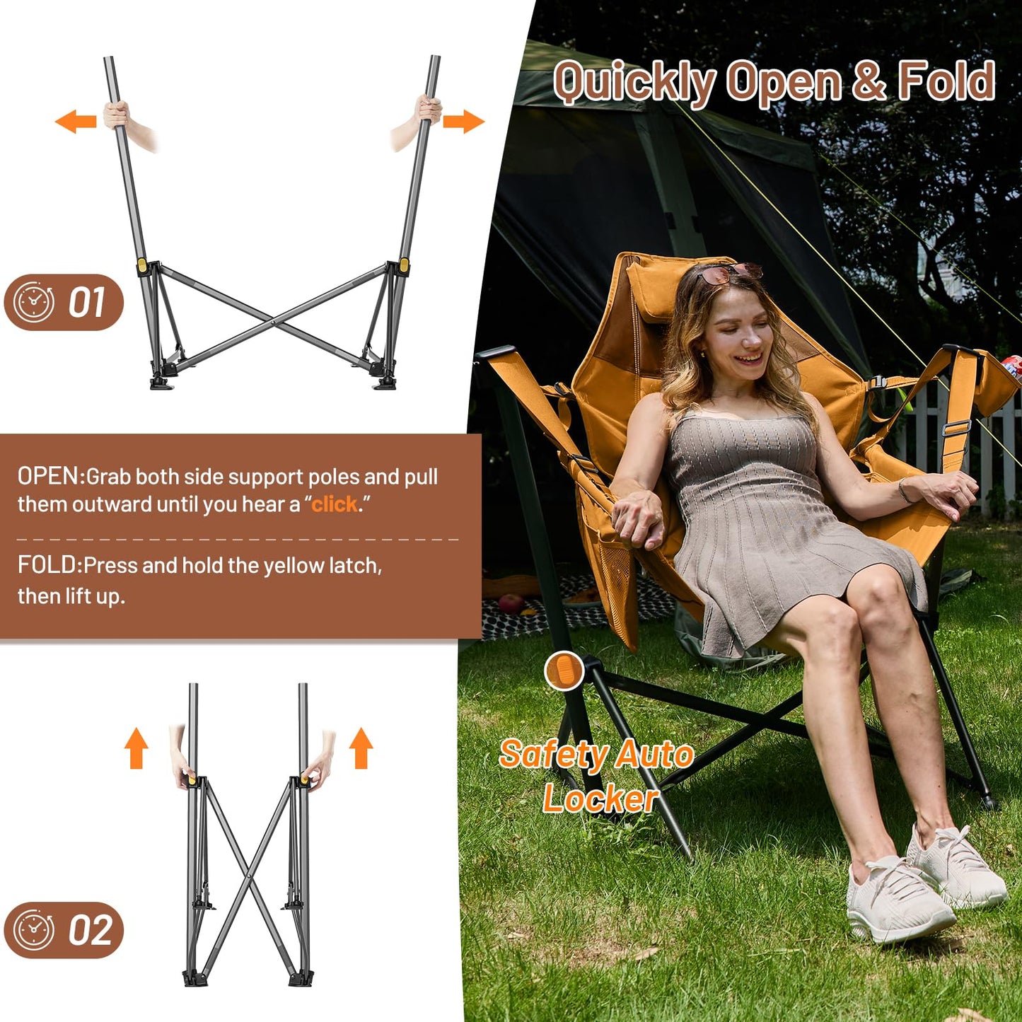 Timber Ridge Hammock Camping Chair with Adjustable Backrest, Heavy Duty Folding Hammock Chair Supports 300lbs, Portable Hammock Chair for Camping, Travelling and Patio, Orange 2 Pack