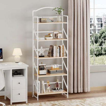 BHG No Assembly Folding Bookshelf for Living Room,Semicircle Collapsible Book Shelf for Home Office, Portable Bookcase Storage Organizer Rack Shelves