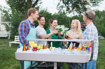 Nice C 4 ft Folding Ice Cooler Table, Party Cooler, Grazing Table, Tables with Drain, Bar Cooler Tables, with Matching Skirt, Storage Shelf (White)