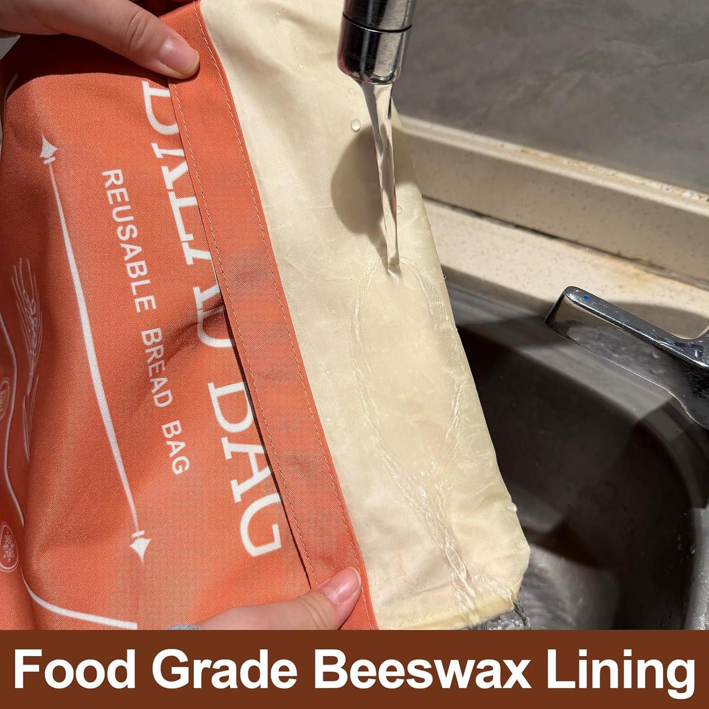 Beeswax Bread Bags - 2 Pack XL Reusable Waxed Linen Storage Bags | Eco-Friendly & Freezer-Safe (Orange & Grey)