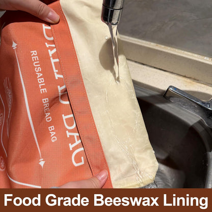 Beeswax Bread Bags - 2 Pack XL Reusable Waxed Linen Storage Bags | Eco-Friendly & Freezer-Safe (Orange & Grey)