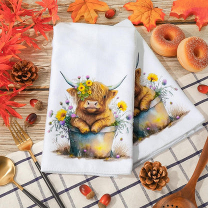 AnyDesign Highland Cow Kitchen Dish Towel 18 x 28 Inch Rustic Farmhouse Dishcloth Seasonal Cute Cow Decorative Hand Tea Towel for Kitchen Home Cooking Baking Cleaning, 2 Pcs