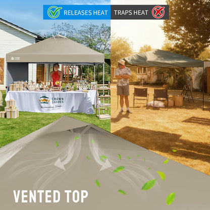 CROWN SHADES Pop Up Canopy with 1 Side Wall - Beach Tent with One Push Setup - Outdoor Sun Shade for Events, Parties, Camping - Gazebo with STO-N-Go Cover Bag, Beige, 12x12FT