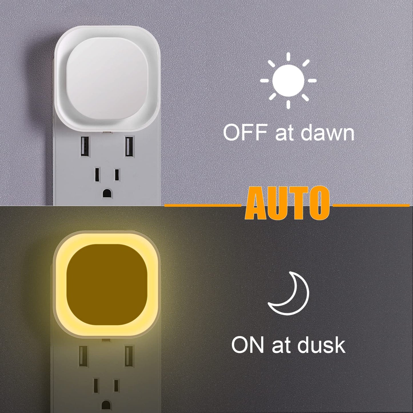 2 Pack Plug in Amber Night Light, Auto Dusk to Dawn, Soft Glow, Dimmable, Diffused Light, LED Lights for Bedroom, Kids, Bathroom, Sleep, Baby Nursery, Toddler, Hallway, Kitchen, Home Decor