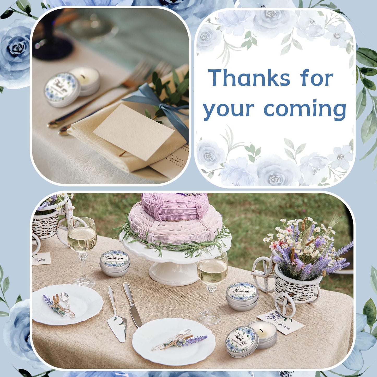 MTLEE 50 Pcs Wedding Candles Gift Favors for Guests 1 Oz Lavender Scented Soy Wax Aromatherapy Candle Favors for Bridal Shower Rustic Wedding Party Guests(Blue Flowers)