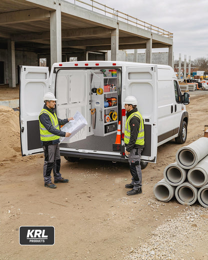 KRL PRODUCTS SV-3260 Steel Mid/High Roof Van Shelving Storage System Fits Transit, NV, Promaster and Sprinter, Van Shelving Units, 32''W * 60''H * 13''D
