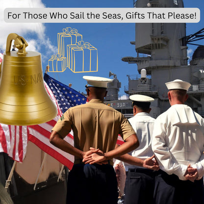 Nautical Antique Brass Aluminum Decorative Bell with U.S Navy Engraved | Nautical Maritime Boat Gifts | Nagina International (15 Inches)