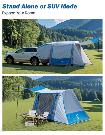 JOYTUTUS Inflatable SUV Tent with Pump 2.0, 30% More Space, Easy Set-up Car Tent for 6 Person Family Camping, Dual-Use for SUV or Ground Camping with 2 Awnings, Double Door, Fit for SUV Car Van
