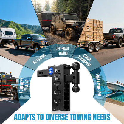 Trailer Hitch Fit 2-Inch Receiver, Drop Hitch 10" Drop & Rise, Adjustable Tow Hitch for Trucks 8000 LBS Towing Capacity with 2"& 2-5/16" Dual Ball Mount, Includes Pintle Lock & Hitch Pins & Clips