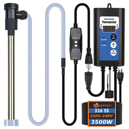 XCLBTFDC 3500W 240V Immersion Water Heater Portable Electric Inflatable Pool & Hot Tub Submersible Water Heater with Temp Control, GFCI for Baptistry, baptismal Pool, Swimming Pool, Above Ground Pool