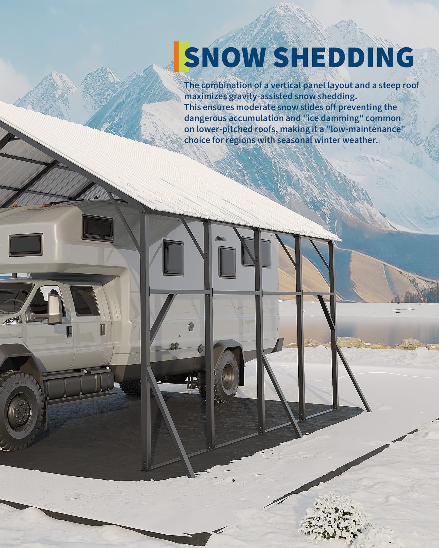 Garvee 20x20 ft Metal Carport Kit, 120° Steep-Pitch Vertical Roof for Snow Shedding, 173" High-Clearance RV & Tractor Shelter, Heavy-Duty 2 Cars Car Port with Reinforced Frame