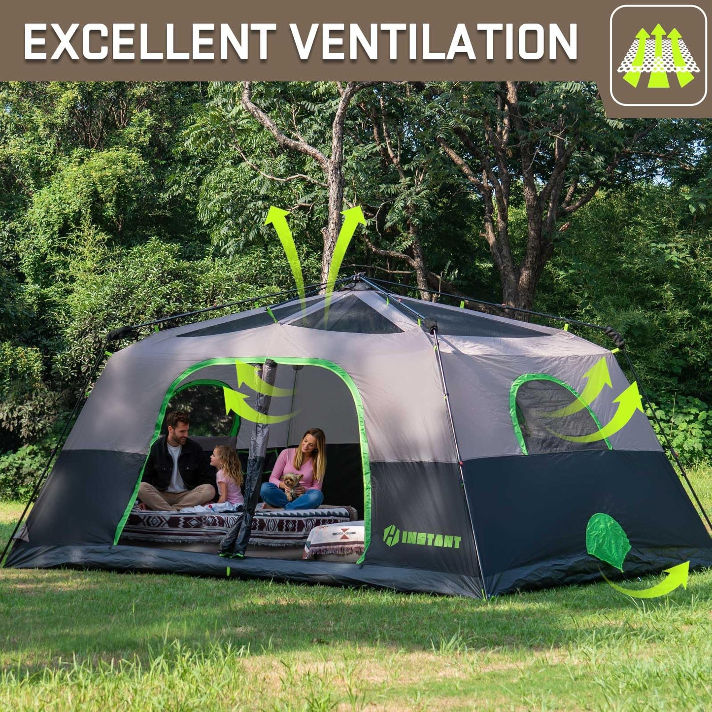 HINSTANT 4/6/8/10 Person Instant Tent, Waterproof Pop Up Tents for Camping with Rainfly, 60 Seconds Easy Setup, Automatic Cabin Tent for Family Camping with Expandable Carry Bag & Upgraded Ventilation