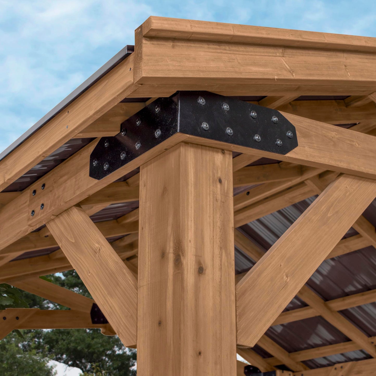 Backyard Discovery Norwood 12 ft. x 10 ft. Cedar Wood Gazebo Pavilion,Thermal Insulated Hard Top Steel Roof, Durable, Supports Snow Loads and Wind Speed, Rot Resistant, Backyard, Deck, Garden, Patio