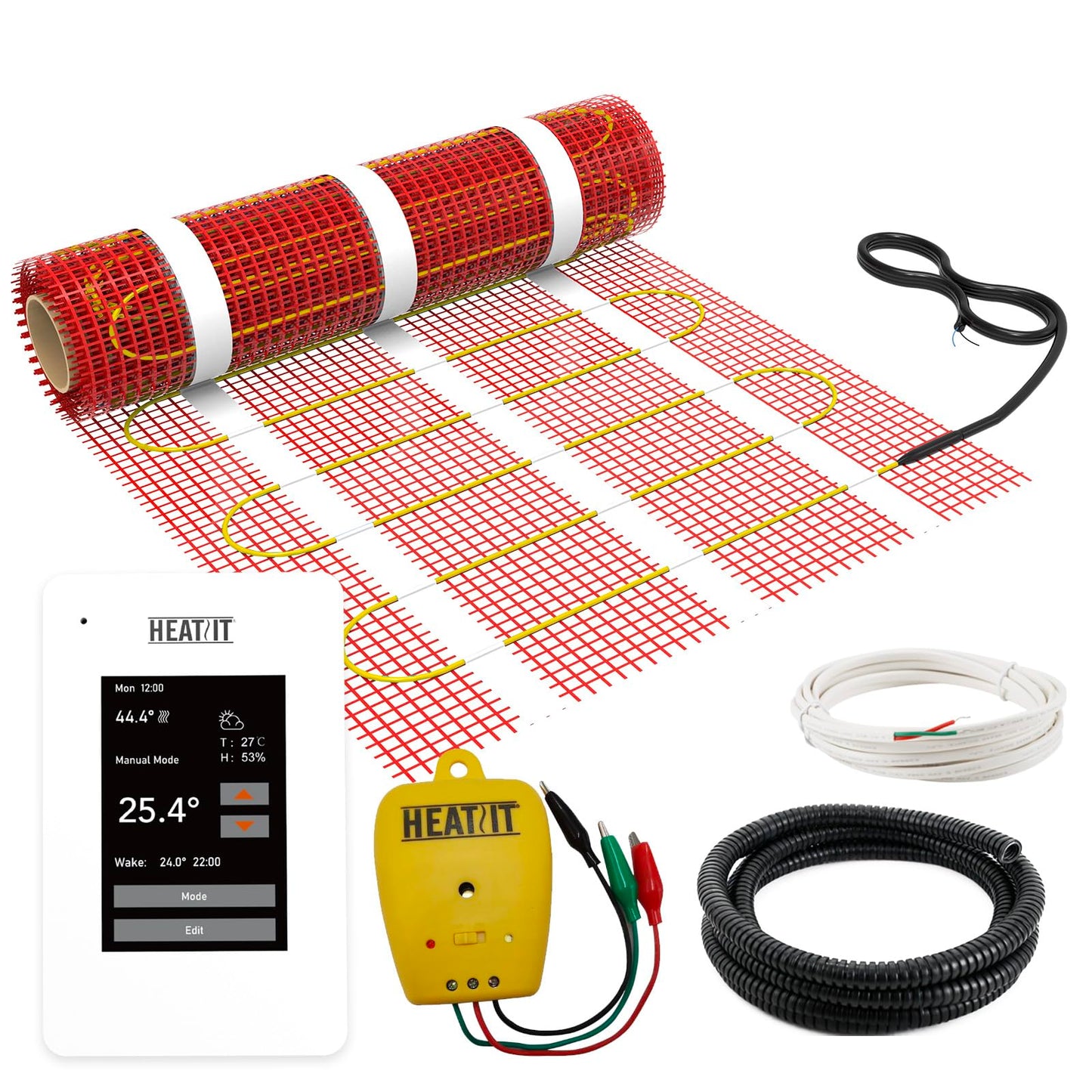 50 sqft HEATIT Warmmat Electric Radiant Self-adhesive Floor Heat Heating System & ET-7A Thermostat & Alarm Monitor
