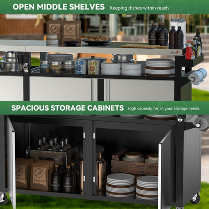 Stanbroil Rolling Outdoor Kitchen Island with Stainless Steel Table Top & Storage Cabinets, Sink&Faucet Included, Extra Large