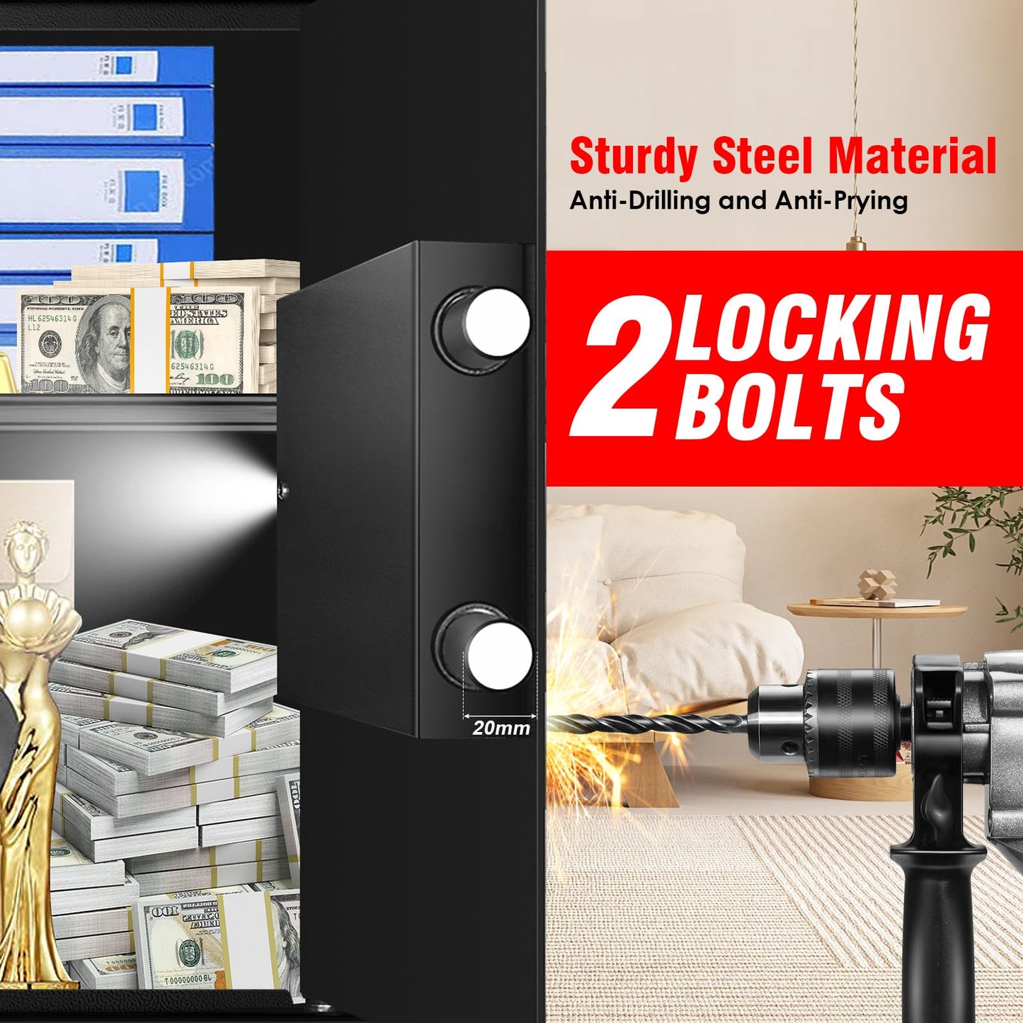 3.4 Cub Large Safes for Home Use Fire and Water Proof, Anti-Theft Digital Security Safe Box with Electronic Keypad and Key, Fire Proof Safe for Home Documents Firearm Medicine Money Valuables