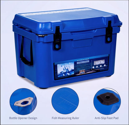 45qt Camping Cooler, Extra-Thick Insulation Keeps Ice Up to 7 Days, Portable Ice Chest Box with Strap ＆ Handle for Food, Drink, Beverage, Beach, Camping, Picnic, Fishing, Boat, Blue