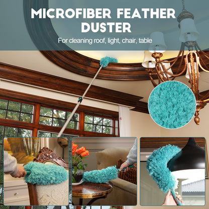 TelesPro 36 Foot High Reach Duster Kit with 7-30FT Extension Pole High Ceiling Dusting and Window Cleaning Kit with Telescopic Pole Window Washer&Squeegee,Cobweb Duster,Fan Duster and Feather Duster