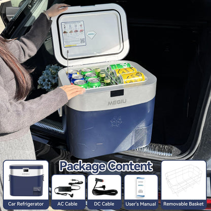Megiu Car Refrigerator Portable Car Fridge 12V Refrigerator 23 Quart (22 Liter) Freezer Compressor Cooler 12V/24V DC 110～240 V AC for Outdoor Camping Travel Home Use -0.4℉~+59℉ (Blue)