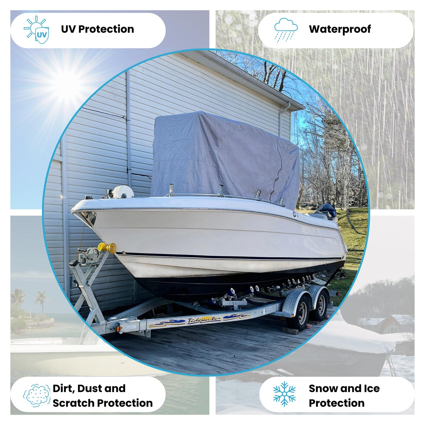 Eliteshield Waterproof T-Top Cover, Marine Grade 600D Polyester Hard-Top T-Top Console Portion Cover Small 90" D x 66" W x 87" H