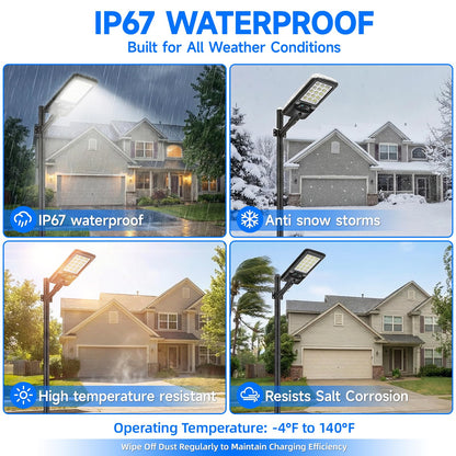 Solar Street Light Outdoor with 18'' Lamp, IP67 Waterproof Dusk to Dawn Motion Sensor Security Light, 20000LM 330pcs LED Solar Flood Lights, Wall/Pole Mount for Yard, Driveway, Parking Lot (4 Pack)