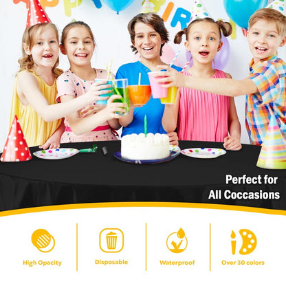 Exquisite 6-Pack Plastic Tablecloth 84 inch Round Value Pack Plastic Table Cover - Black