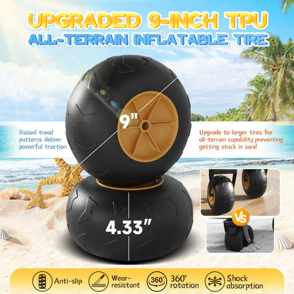 𝐔𝐩𝐠𝐫𝐚𝐝𝐞 Beach Wagon with Big Wheels for Sand, Double-Decker, 9" PVC All-Terrain Wheel, 500 lb Load Capacity, Oversized 400L, for Beach, Camping, Garden & Outdoor Sports (Black)