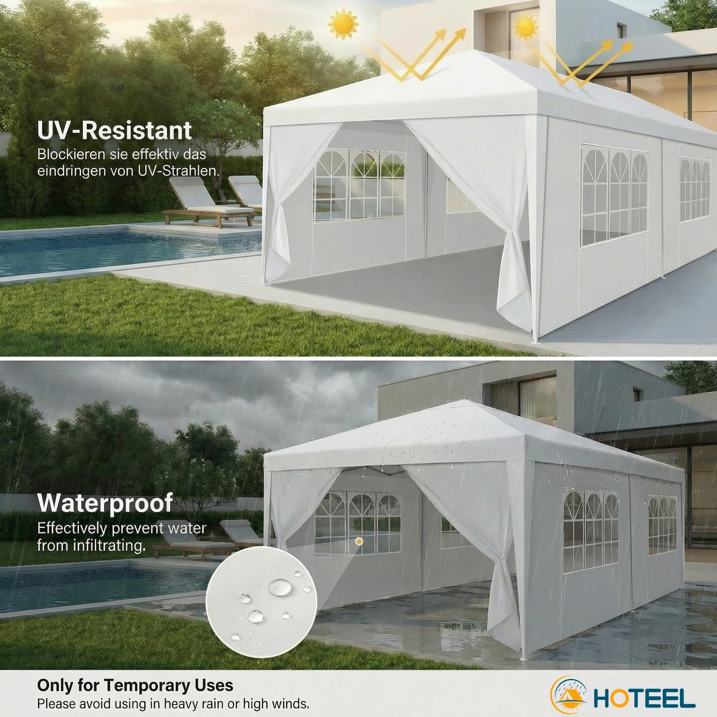 HOTEEL 10x20 Party Tent Outdoor Canopy Tents for Parties with 6 Removable Sidewalls & 2 Doors, Carpas para Fiestas Waterproof for Gazebo Large Backyard Shelter Patio Wedding Events Tent BBQ White