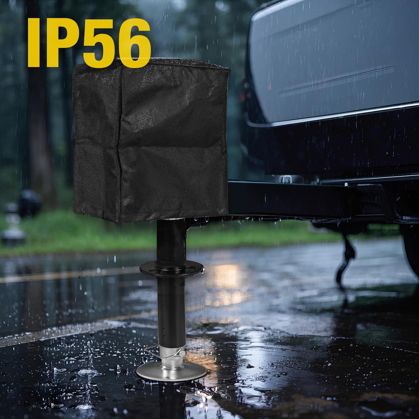 YELLOW JACKET 7 Way Electric Trailer Jack 5000lbs with Waterproof Protective Cover & LED Light for Travel Trailer Camper, RV