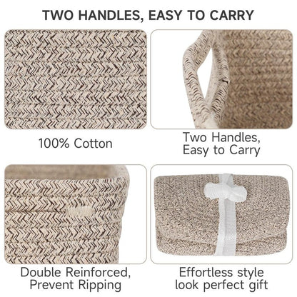 Maxuni 3-Pack Small Storage Baskets for Organizing | Woven Shelf Toy Basket | Rope Baskets for Gifts Empty | Closet Organizer Bins with Handles | Cube Decorative Box | 11.8×7.8×5.1” | Mixed brown