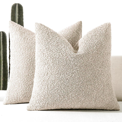 ROMANDECO Boucle Decorative Throw Pillow Covers for Couch Set of 2, 18x18 inches, Beige