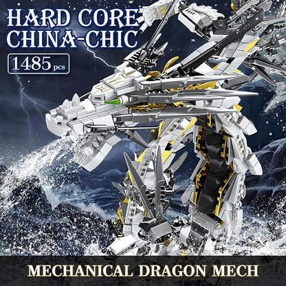 HIGH GODO Dragon Building Blocks Sets for Adults White Mechanical Dragon Animal Building Model Collectible Display Toys Cool Creative Gifts for Teens Fans (1485 Pieces)