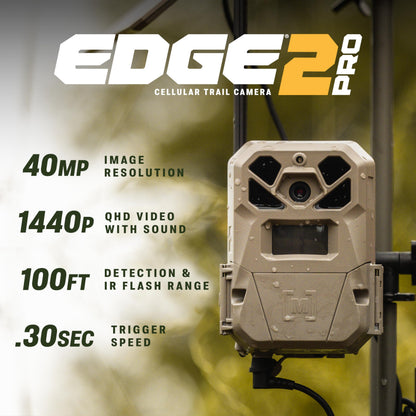 Moultrie Edge 2 Pro Cellular Trail Camera - Auto Connect Nationwide 4G LTE - On Demand 40MP Photo - 1440P Video with HD Audio - Ai False Trigger Elimination - 100 Ft Detection Range - No-Glow Flash