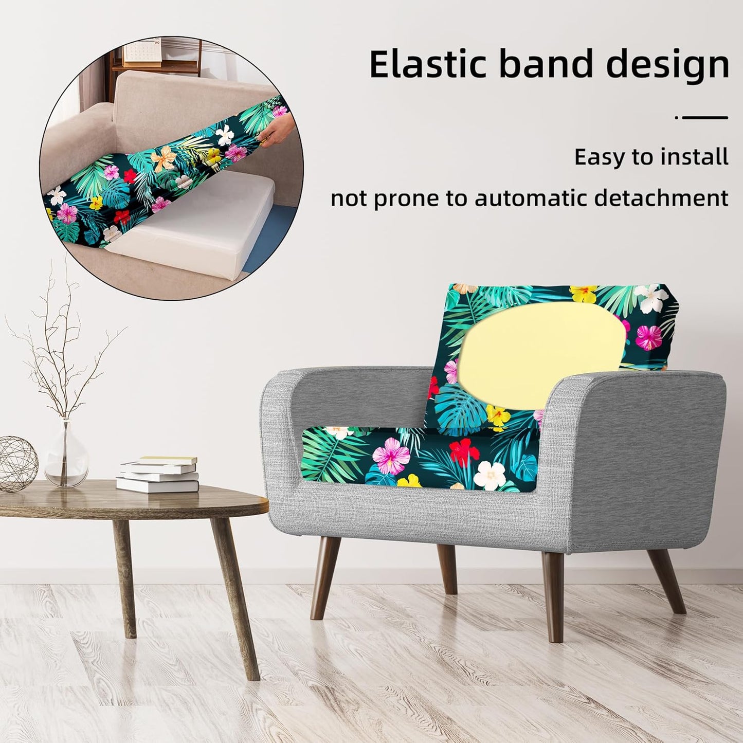 Skiennix 8Pcs Stretch Patio Cushion Covers - Washable & Reusable Outdoor Sofa Slipcovers | Flowered Leaves Design