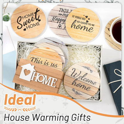 Billbotk House Warming Gifts for Home Decoration, Wood Farmhouse Coasters Set of 8, Drink Coasters for Housewarming Gifts, Coffee Table Decor, Home Decor