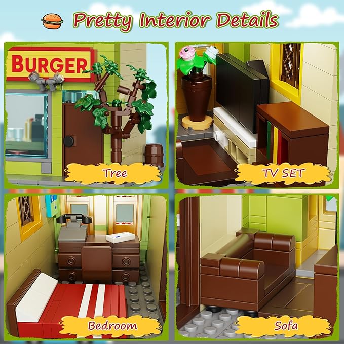 Happy Burgers House Building Set The Bob's House Kuchi Kopi Building Blocks Toys Set Compatible with Lego Great Gift and Collectibles Set for Belcher Family Cartoon TV Fans Boys &amp Girls(1018 PCS