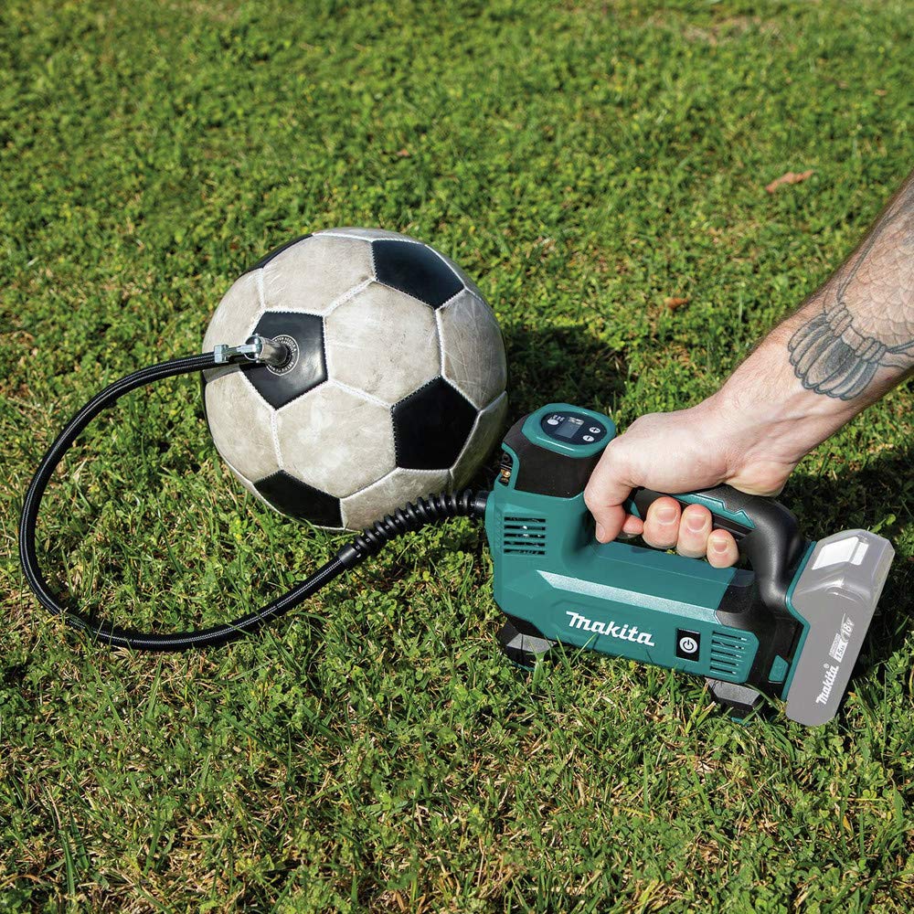Makita DMP180ZX 18V LXT® Lithium-Ion Cordless Inflator, Battery Powered, Tool Only(battery and charger not included);Presta valve adapter;Sports ball needle;Tapered adapter, Teal