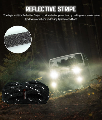 YUNPEAK 1.26" x 30ft Heavy-Duty Kinetic Recovery Rope – 56,000lbs Break Strength – Includes 2 Ultra-Strong UHMWPE Soft Shackles – Ideal for Trucks, SUVs, Jeeps, UTVs, ATVs & Tractors (Black)