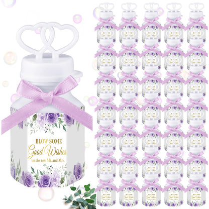 LaRandom 150 Pcs Purple Floral Wedding Bubbles Bulk with Bubble Solution Wedding Mini Bubble Gifts Mini Heart Wand for Anniversary, Engagement, Bridal, Valentine's Day, Gift for Adult Couple