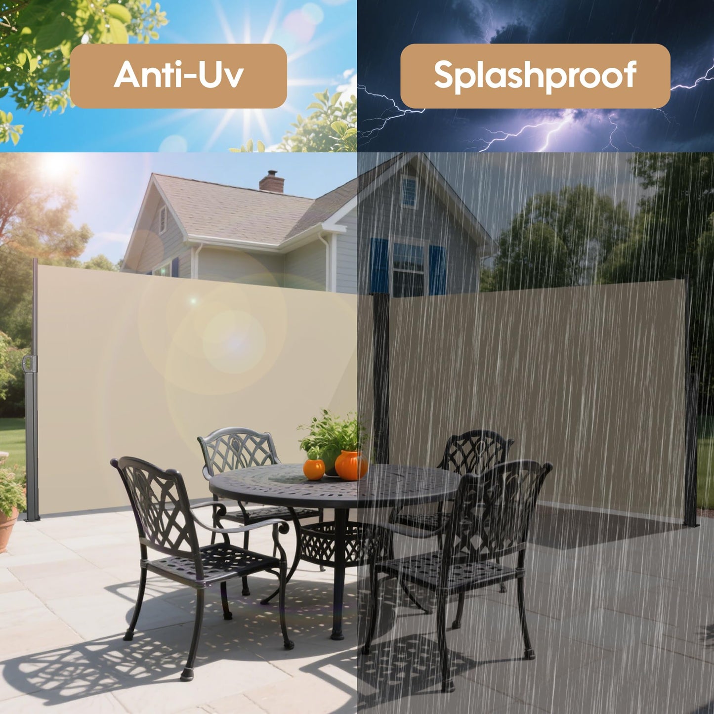 Retractable Side Awning Privacy Screen - 118” x 71” Outdoor Pull-Out Patio Divider, UV & Water-Resistant Sun Shade Canopy with Aluminum Frame for Balcony, Garden, Courtyard (Beige)