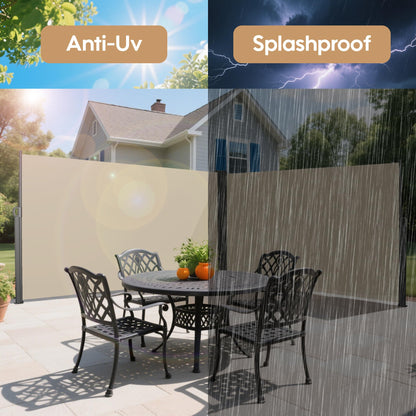 Retractable Side Awning Privacy Screen - 118” x 71” Outdoor Pull-Out Patio Divider, UV & Water-Resistant Sun Shade Canopy with Aluminum Frame for Balcony, Garden, Courtyard (Beige)