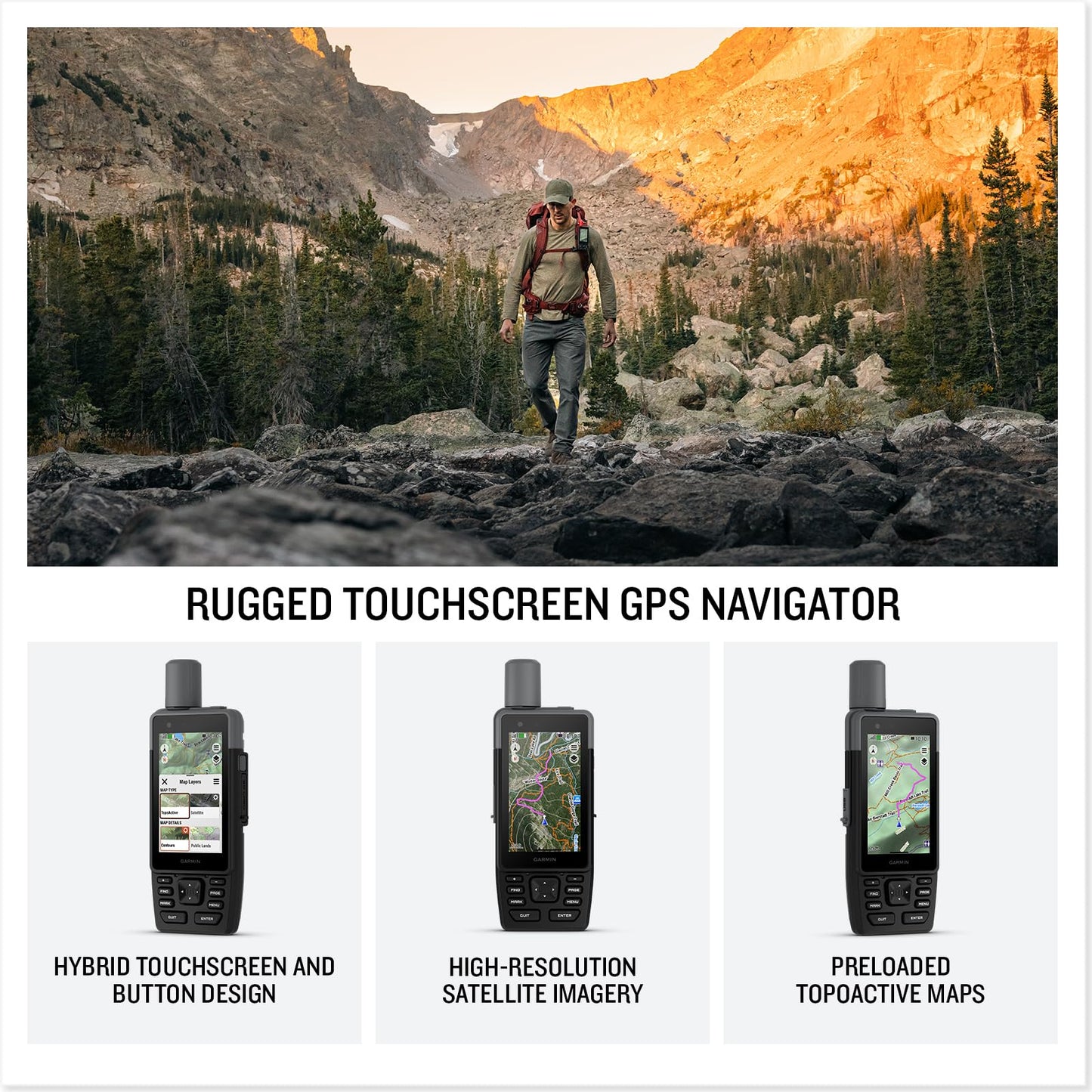 Garmin® GPSMAP® H1, Premium GPS Handheld Navigator with Color Touchscreen and Buttons, Durable IP67 Water Rating, Long Battery Life, Built-in Flashlight, Preloaded Maps