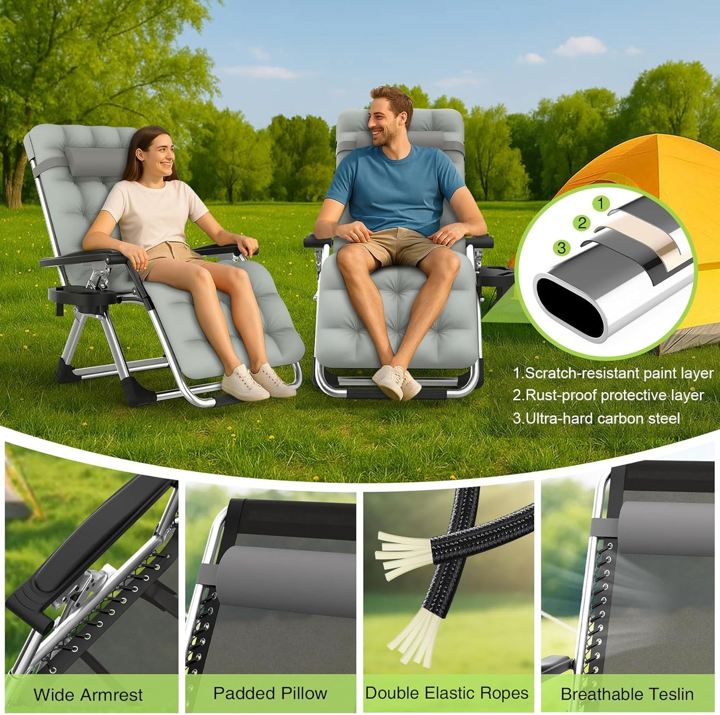 Suteck Zero Gravity Chair - Reclining Camping Lounge Chair with Removable Cushion & Cup Holder | Outdoor & Indoor Use