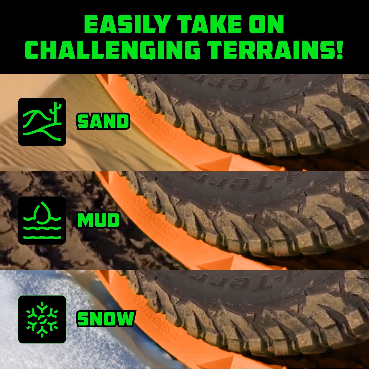 Rhino USA Off-Road Recovery Traction Boards - 2 Pack Ultimate Tire Traction Mountable Mats for 4X4 Vehicles in Sand, Mud & Snow. Heavy Duty Zipper Carry Bag and Leashes Included - (Orange)