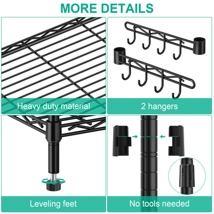 Folews 5 Tier Storage Shelves with Wheels - Adjustable Wire Shelving Unit Metal Shelves for Storage Rolling Utility Shelf Organizer Rack for Kitchen Garage Pantry Closet Laundry(14D x 36W x 75H)