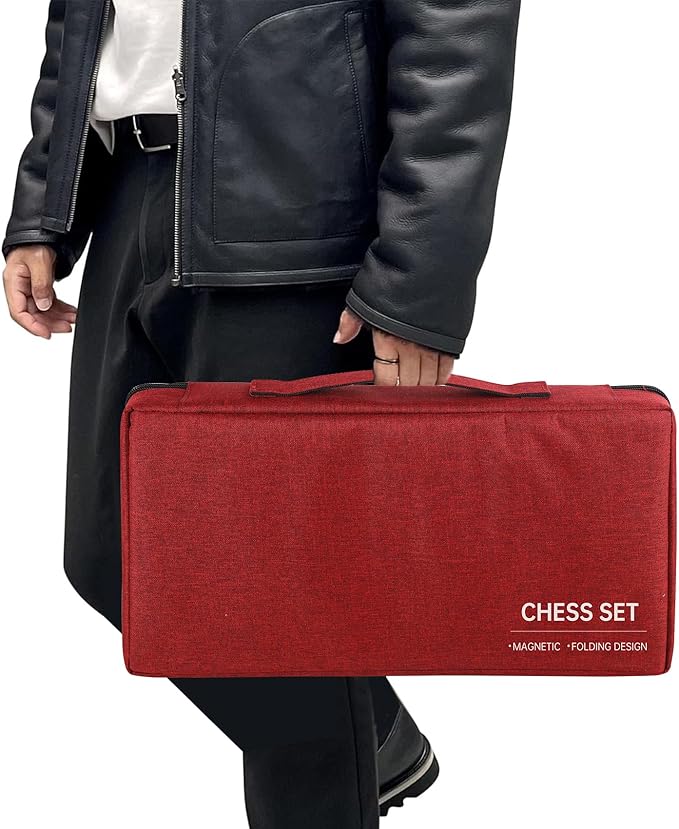 15 Magnetic Chess Set with Foldable Board &amp Travel Bag - Professional Wooden Chess Game Luxury Storage Bag - Perfect Christmas/Birthday for Men Dad (Chess Set + Bag)